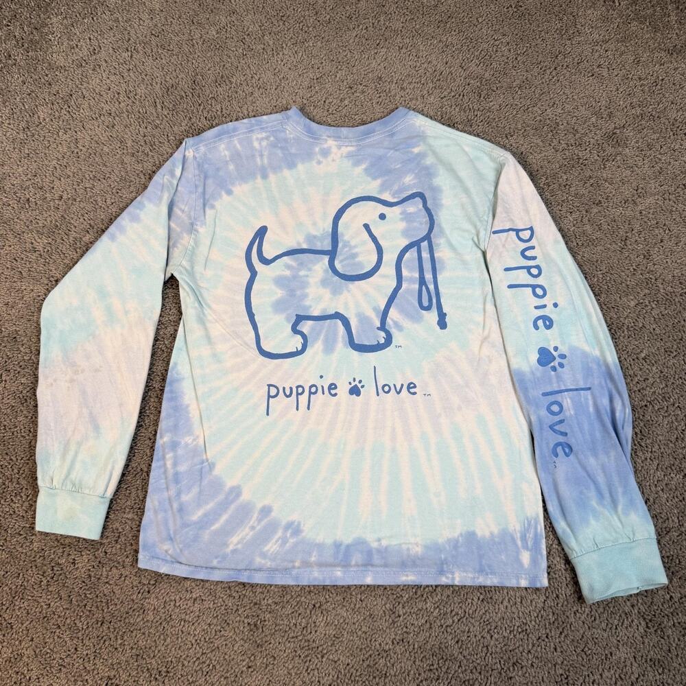 Puppie Love Shirt Womens M Multicolor Tie Dye Long Sleeve Crew Neck 100% Cotton